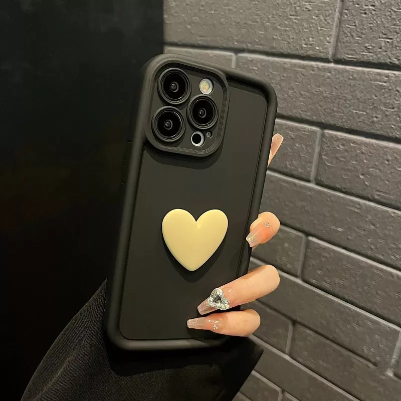 Cover iPhone 15 Nera con Cuore Giallo