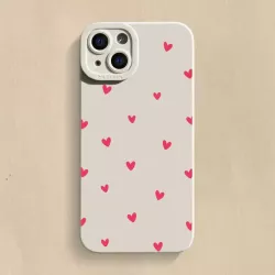 Cover iPhone 15 Bianca con Cuori Rossi