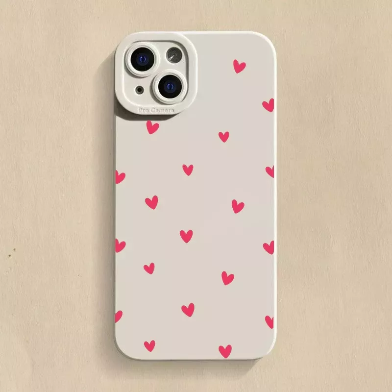 Cover iPhone 15 Bianca con Cuori Rossi