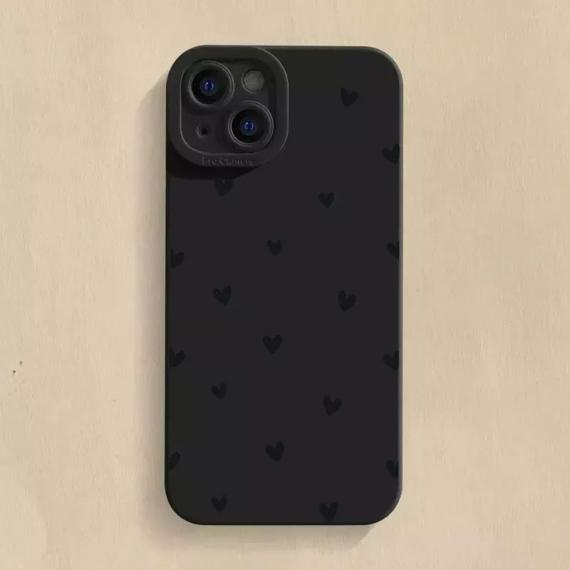 Cover iPhone 15 Nera con Cuori Neri