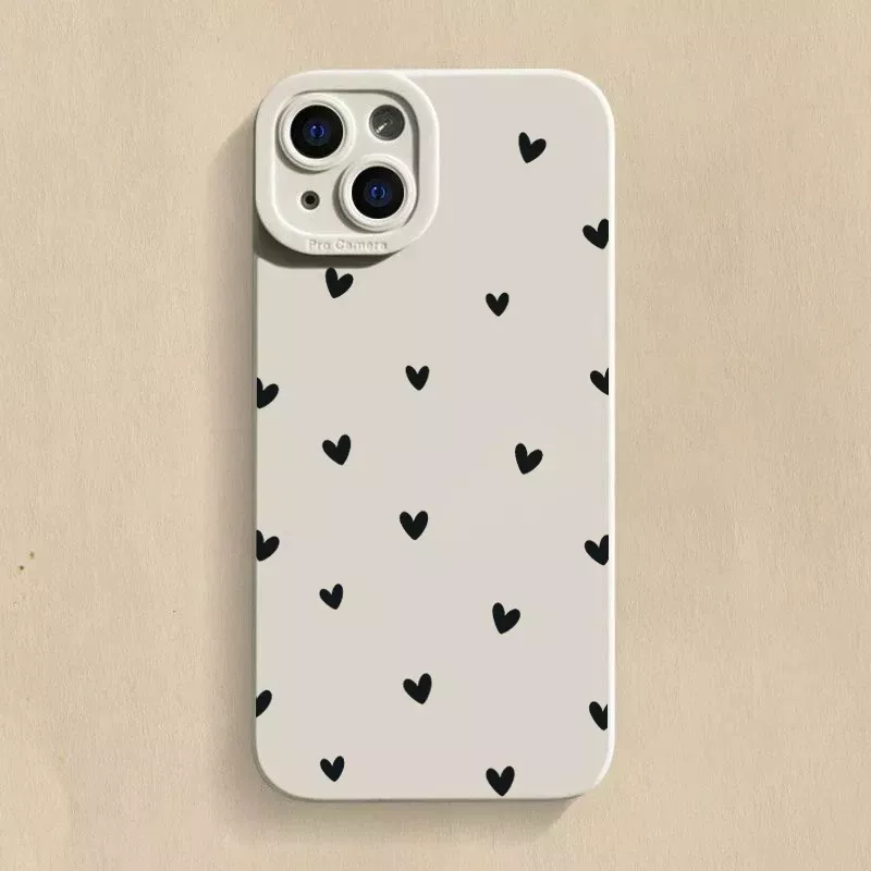 Cover iPhone 15 Bianca con Cuori Neri