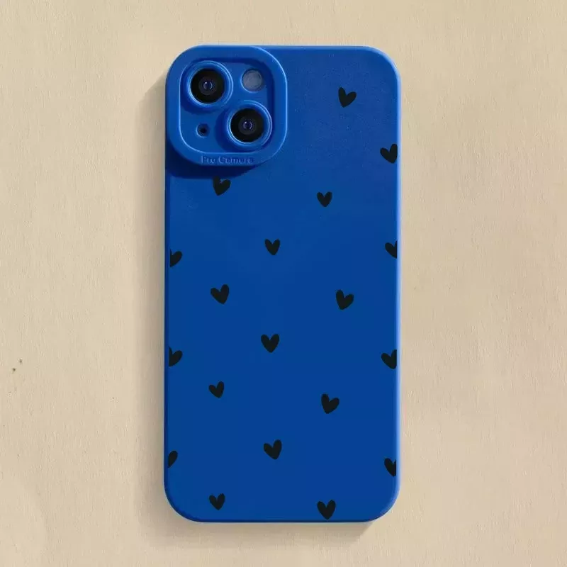 Cover iPhone 15 Blu con Cuori Neri