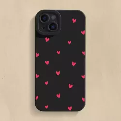 Cover iPhone 15 Nera con Cuori Rossi