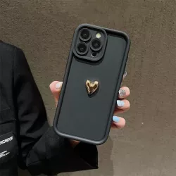 Cover iPhone 15 Nera con Cuore Dorato