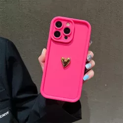 Cover iPhone 15 Fucsia con Cuore Dorato
