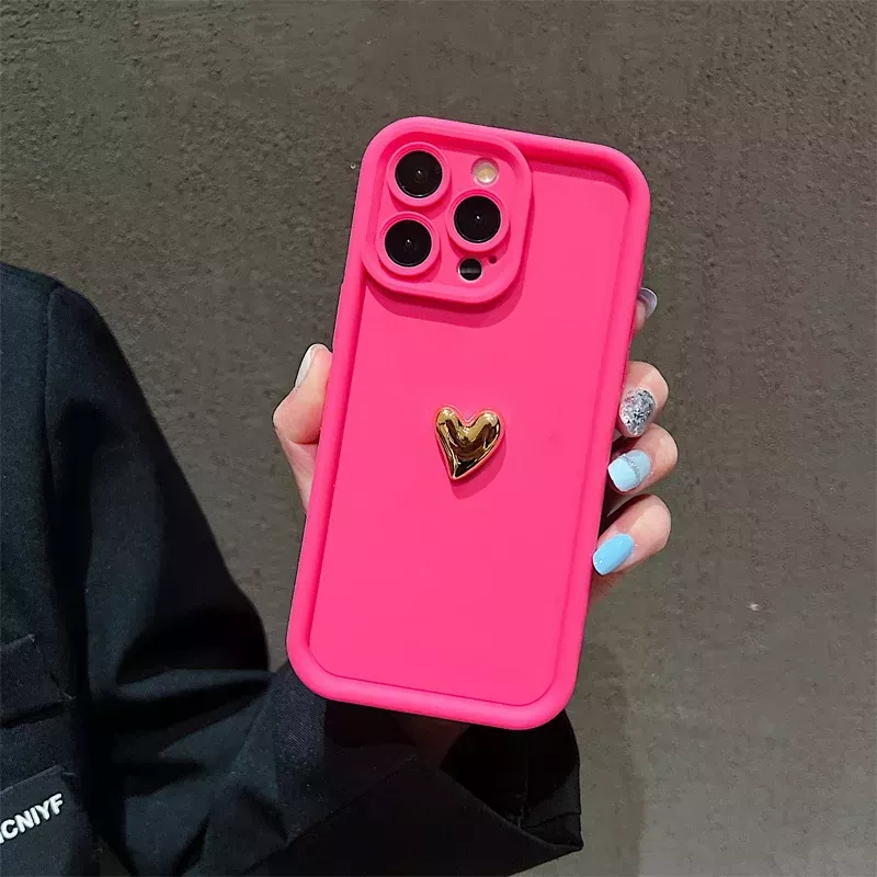 Cover iPhone 15 Fucsia con Cuore Dorato