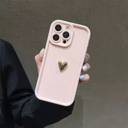 Cover iPhone 15 Rosa con Cuore Dorato