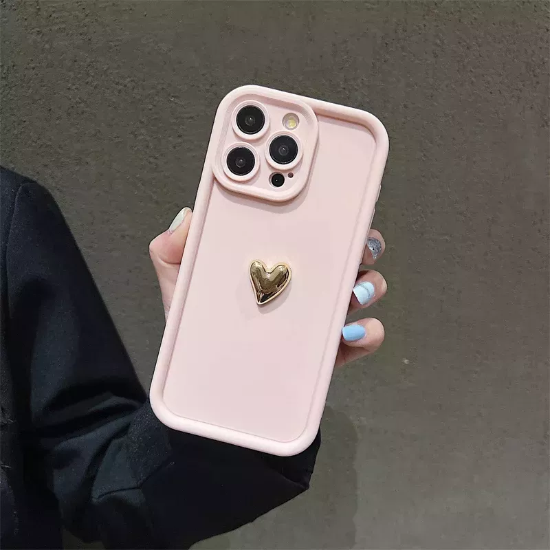 Cover iPhone 15 Rosa con Cuore Dorato