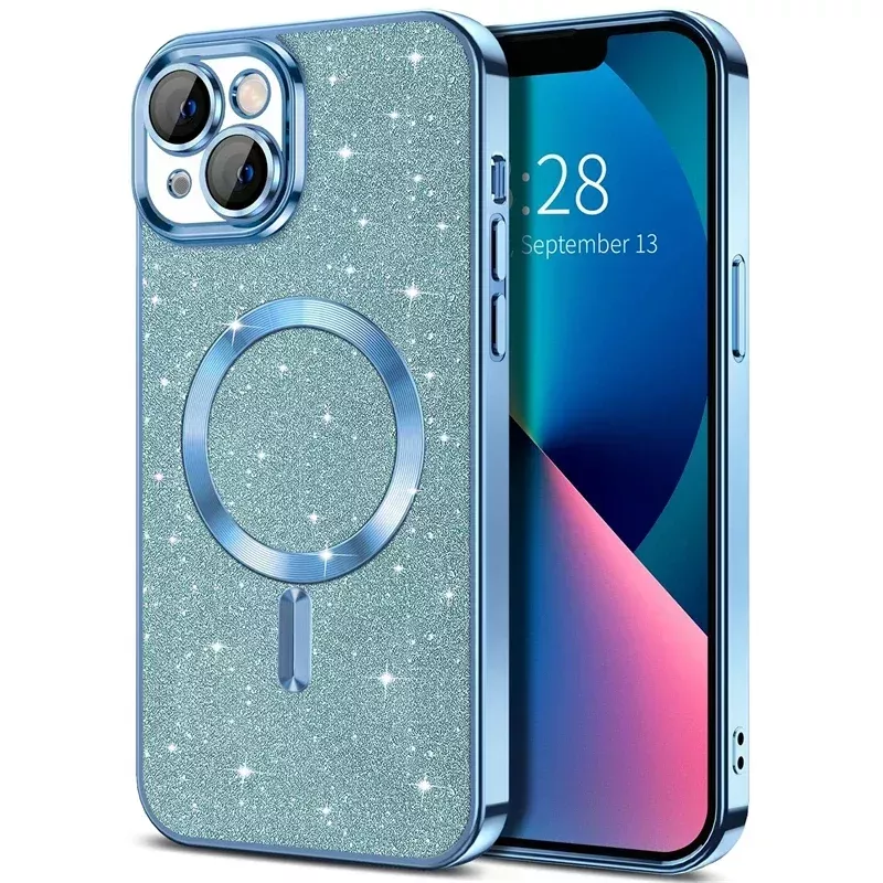 Cover iPhone 15 Azzurra Glitterata Cover iPhone 15 Azzurra Glitterata