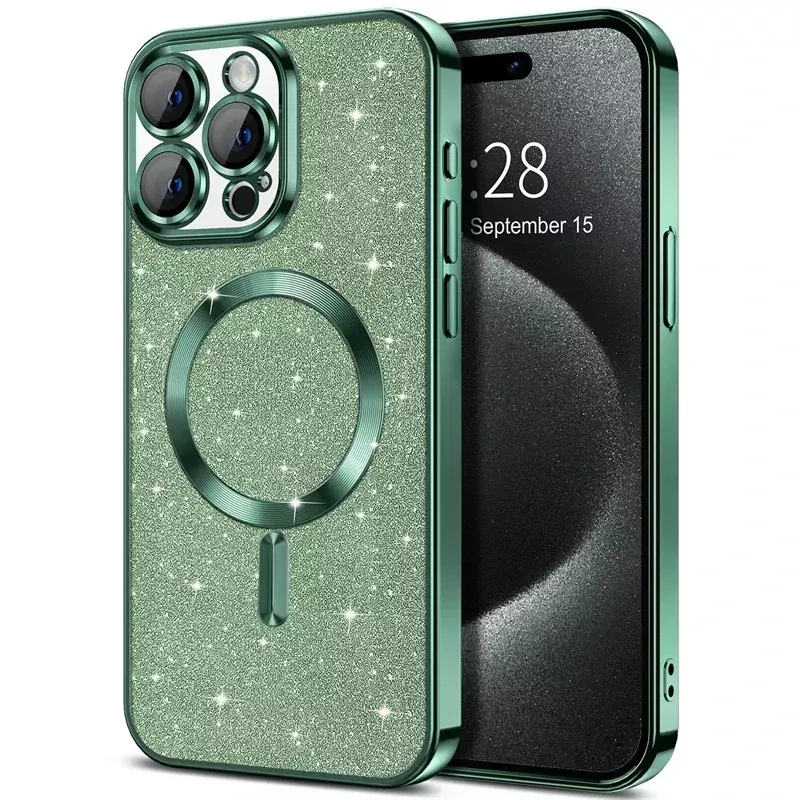 Cover iPhone 15 Verde Glitterata Cover iPhone 15 Verde Glitterata